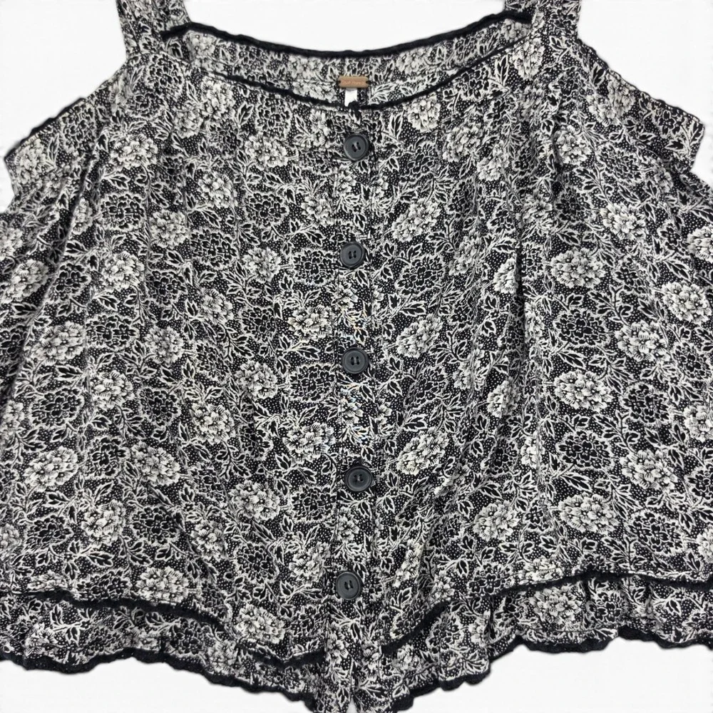 Free People Floral Cold Shoulder Crop Top Medium Boho Cottagecore Festival